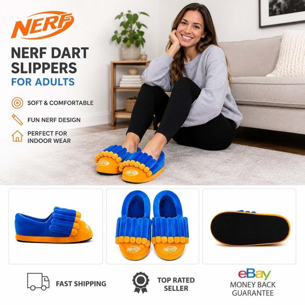 NERF Dart Adult Slippers Orange Blue Adult Size S/M Brand New Comfortable Soft